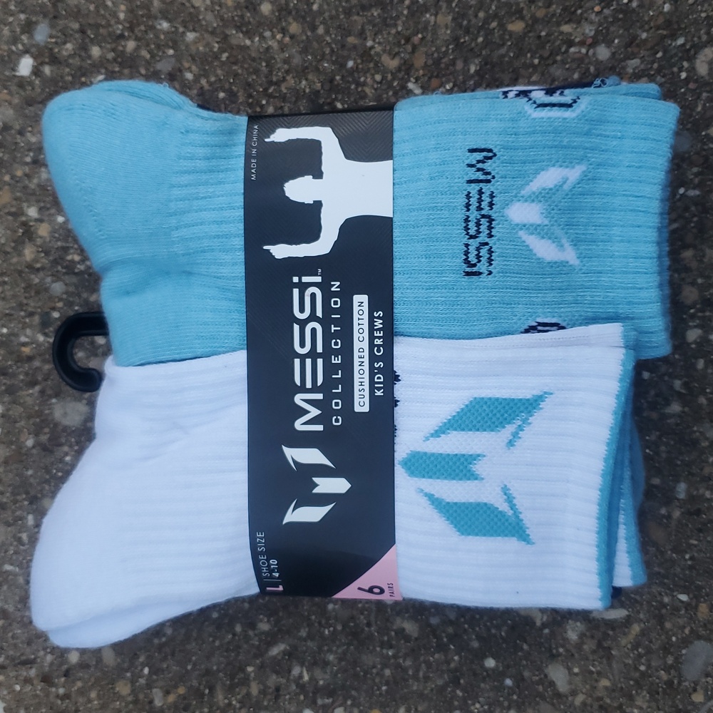 Lionel Messi Collection 6 Pack Cushioned Cotton Crew Socks New Kids L 4-10